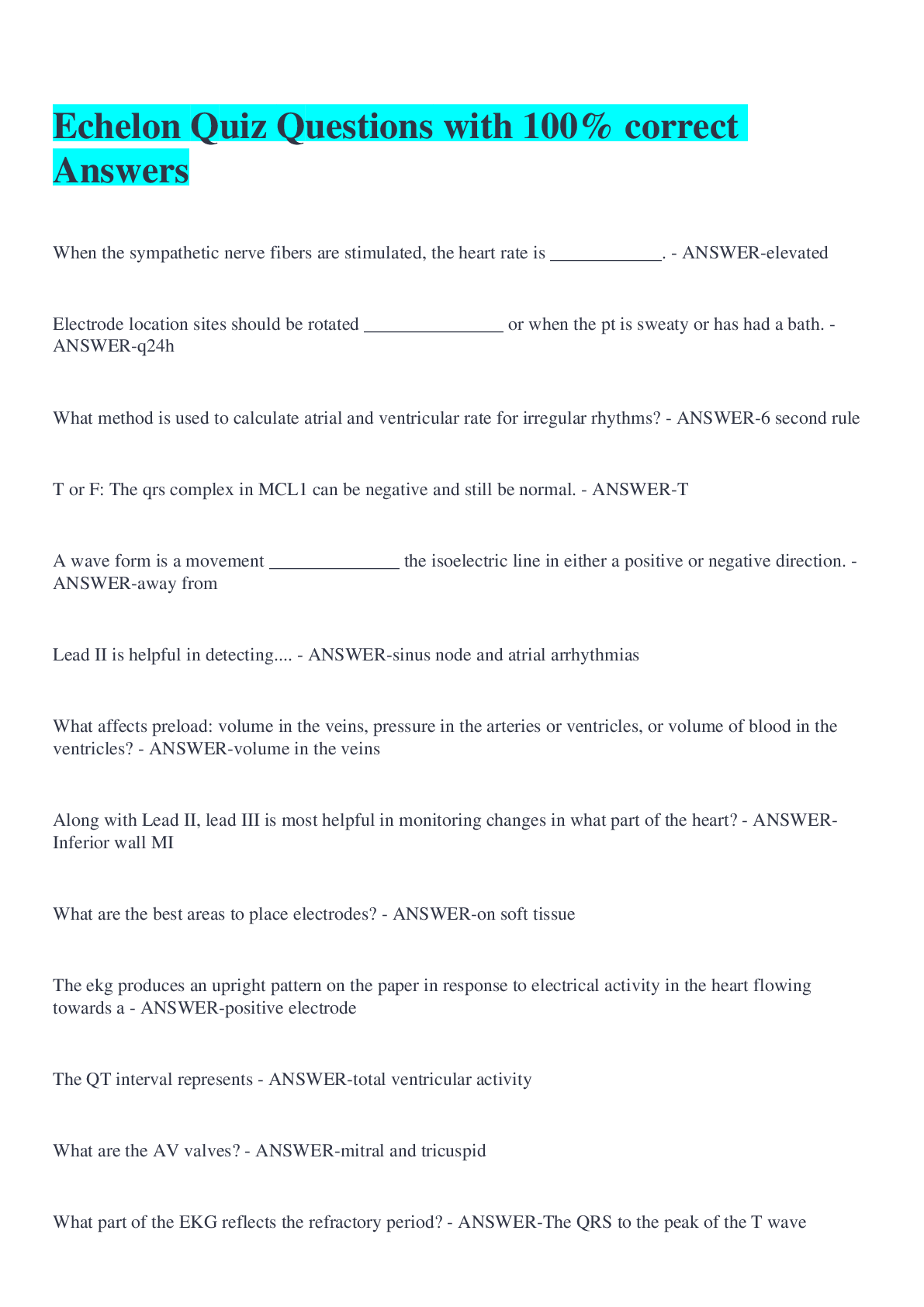 Preview image for Echelon Quiz Questions with 100% correct Answers